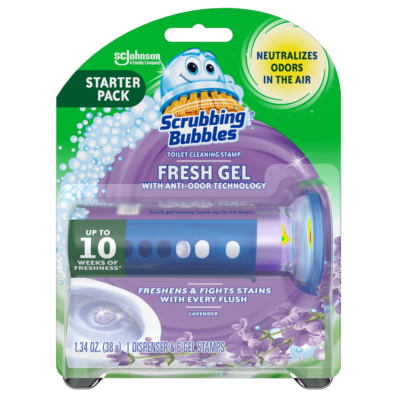 Bubbles Fresh Gel Toilet Bowl Cleaning Stamps, Gel Cleaner, Works on Limescale and Toilet Rings, Lavender Scent, 6 Stamps, 1.34 Oz